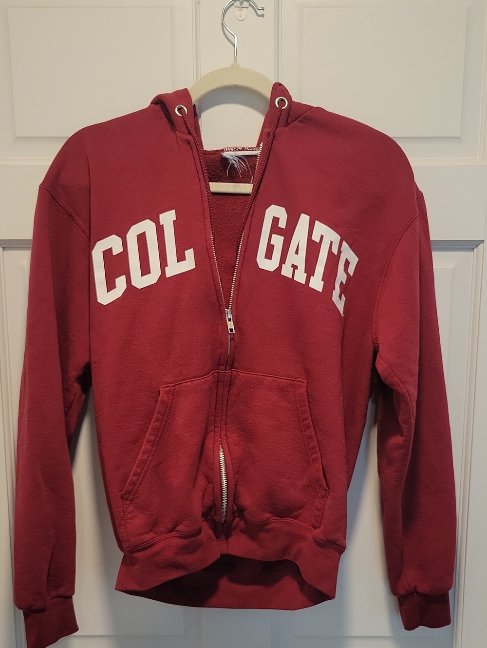Vintage Champion Colgate University Zip Up Hoodie Maroon Distressed Medium